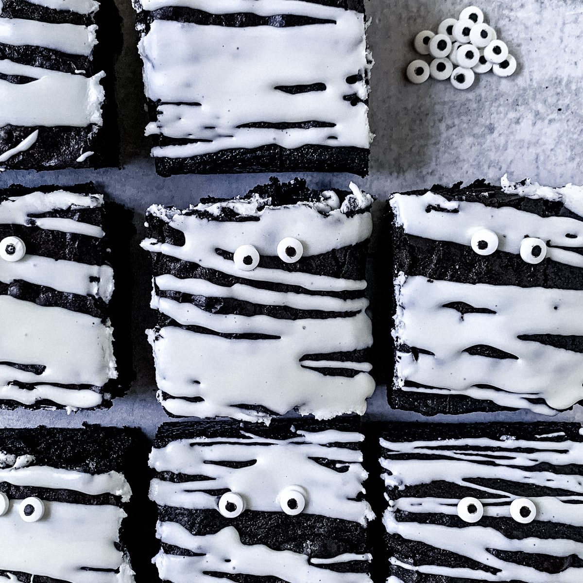 Mummy brownies, with a homemade brownie recipe or using boxed brownie mix.