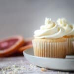 front view of blood orange cupcakes with mascarpone frosting